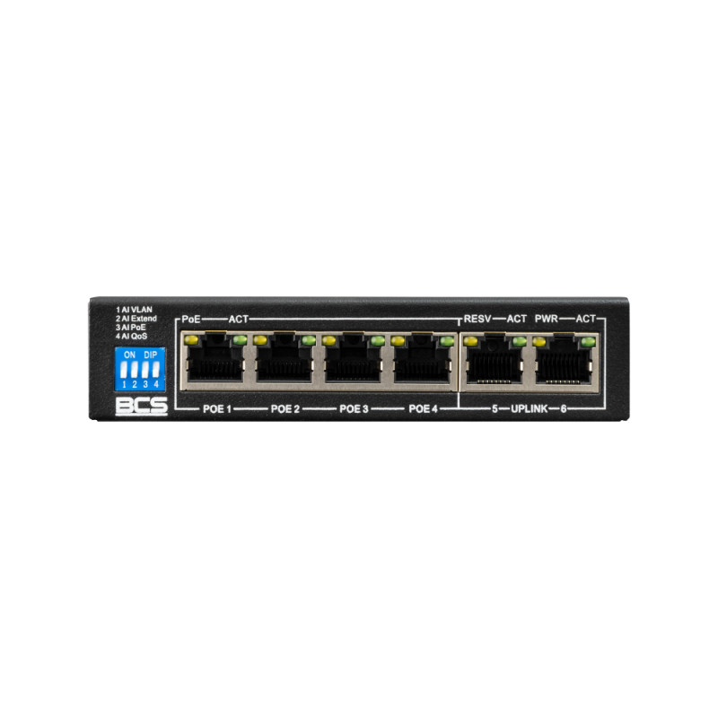 BCS-B-SP04G02G Switch 6 Porturi, 4×RJ45 1Gbps POE, 2×RJ45 1Gbps Uplink