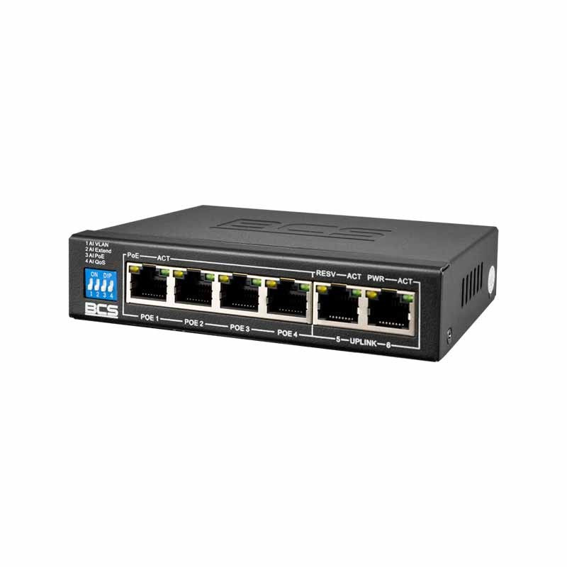 BCS-B-SP04G02G Switch 6 Porturi, 4×RJ45 1Gbps POE, 2×RJ45 1Gbps Uplink