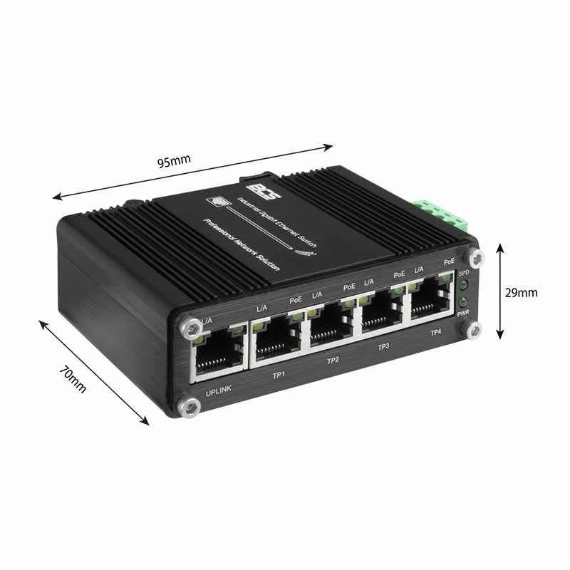 BCS-ISP04G01G Switch industrial 5 Porturi PoE, 4×RJ45 1Gbps, 1×RJ45 1Gbps Uplink